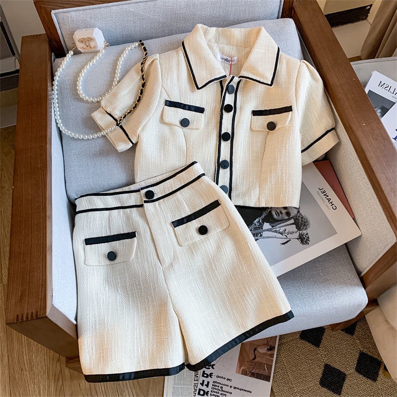 French style Xiaoxiangfeng Advanced sense short-sleeved shorts two sets of men and women summer salt college style minority leisure suit