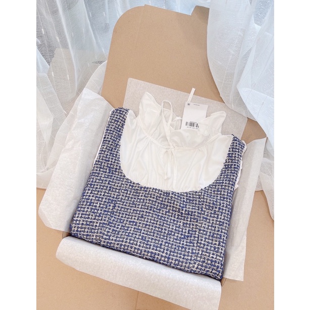 Áo SơMi Phối Dạ Tweet Xanh Cổ Bèo