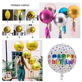 Bong Bóng Tròn 4D tráng nhôm, Bong Bóng tròn nilong 4D happy birthday trang trí sinh nhật happy birthday, tiệc cưới