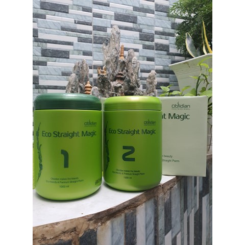 🌷🌷KEM DUỖI TÓC SINH THÁI OBSIDIAN ECO STRAIGHT MAGIC 1000ml X 2