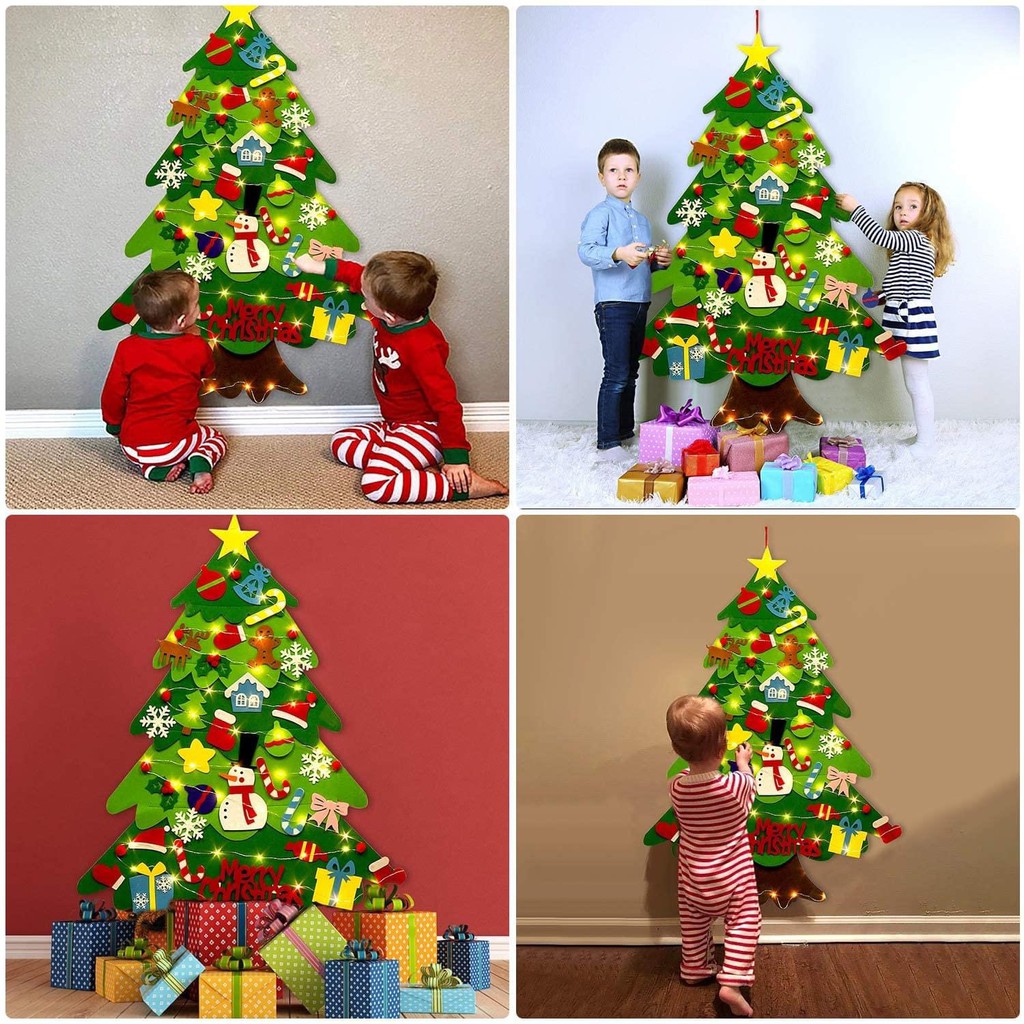 Set cây thông Noel vải nỉ tự trang trí dịp giáng sinh tặng kèm đèn, cây thông noel vải nỉ loại 32 chi tiết kèm đèn led