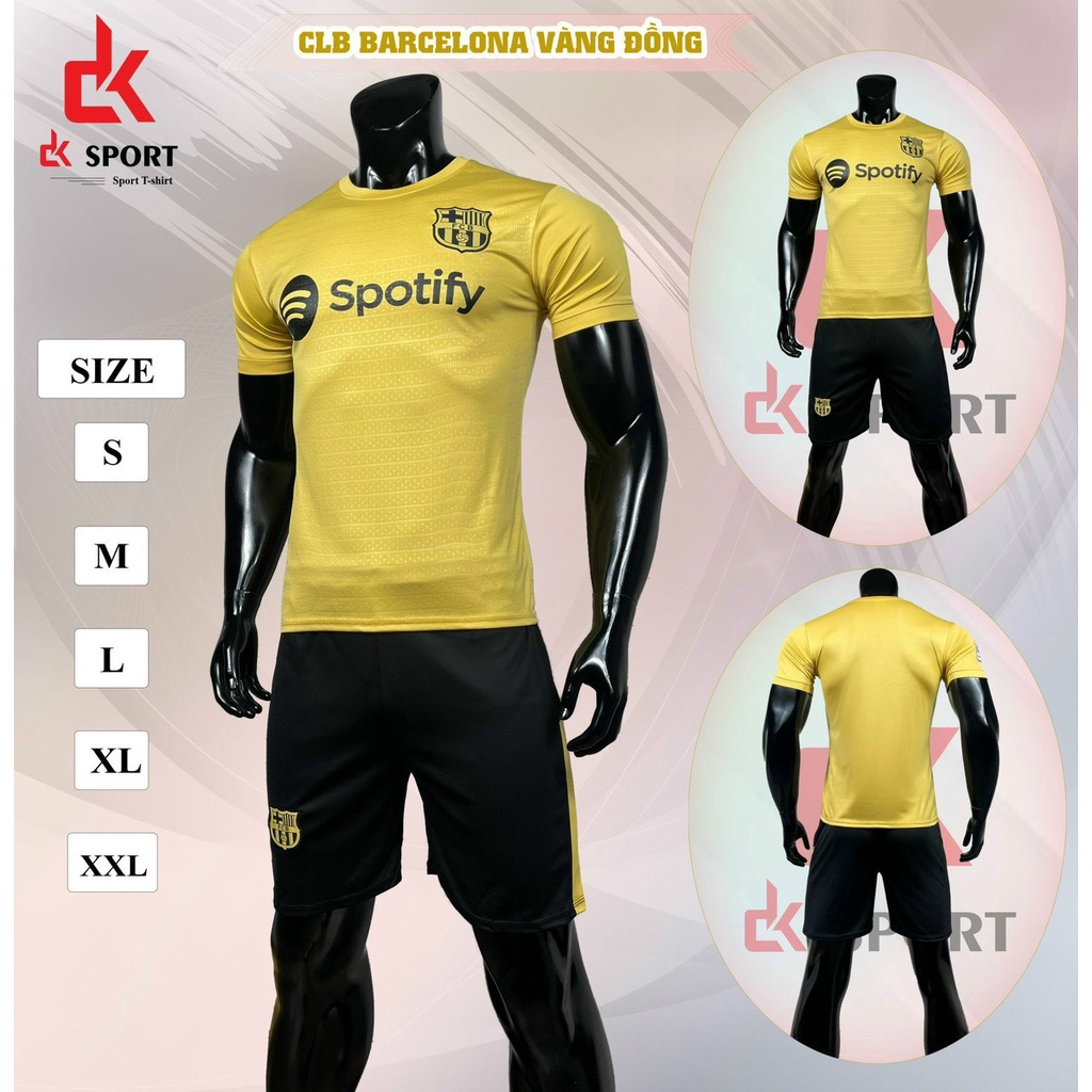Bộ quần áo bóng đá, đồ đá banh Barca Barcelona Sân Khách Màu Vàng Đồng 2022-2023 Vải Thun Lạnh Cao Cấp
