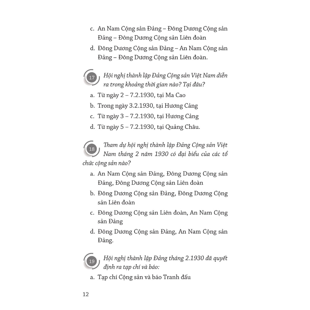 Sách Những Câu Đố Trắc Nghiệm Về Lịch Sử Dân Tộc Và Lịch Sử Cách Mạng Việt Nam Từ Năm 1930 Đến Nay