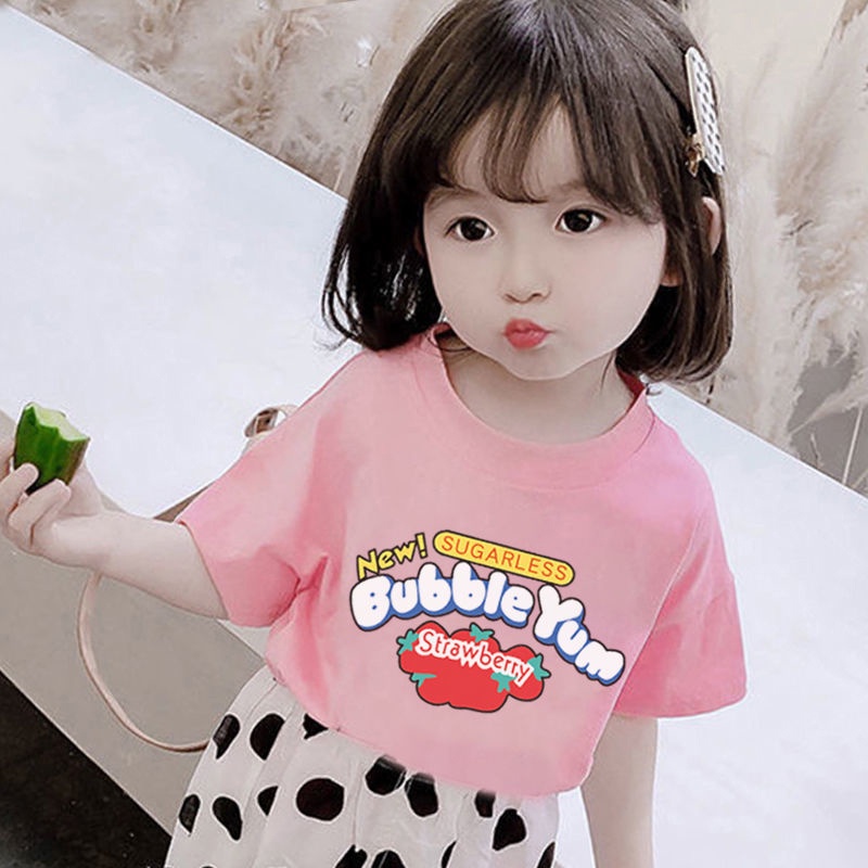 Áo Thun Tay Lỡ Vải cotton Họa Tiết Hoạt Hình Dễ Thương Cho Bé Gái