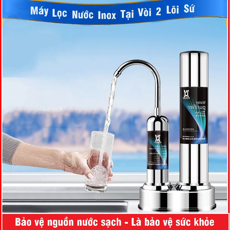 Máy Lọc Nước Tại Vòi Water Purifier - Bộ Lọc Nước 2 Lõi Sứ Than Hoạt Tính Không Dùng Điện Không Nước Thải