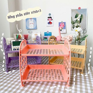 Kệ Nhựa Mini 2 Tầng Để Bàn Để Đồ Dùng Học Tập & Đựng Mỹ Phẩm/ Đồ Trang Điểm Cực Dễ Thương - RosyPosy