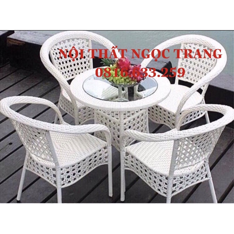 bàn ghế cafe giả mây ngoài trời thanh lý