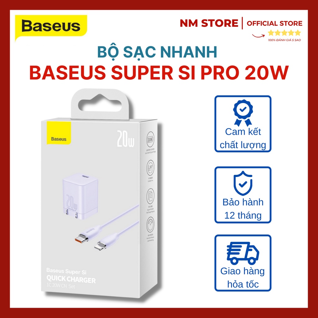 Bộ sạc BASEUS Super Si Pro 20W USB C thích hợp cho iPhone 13 12