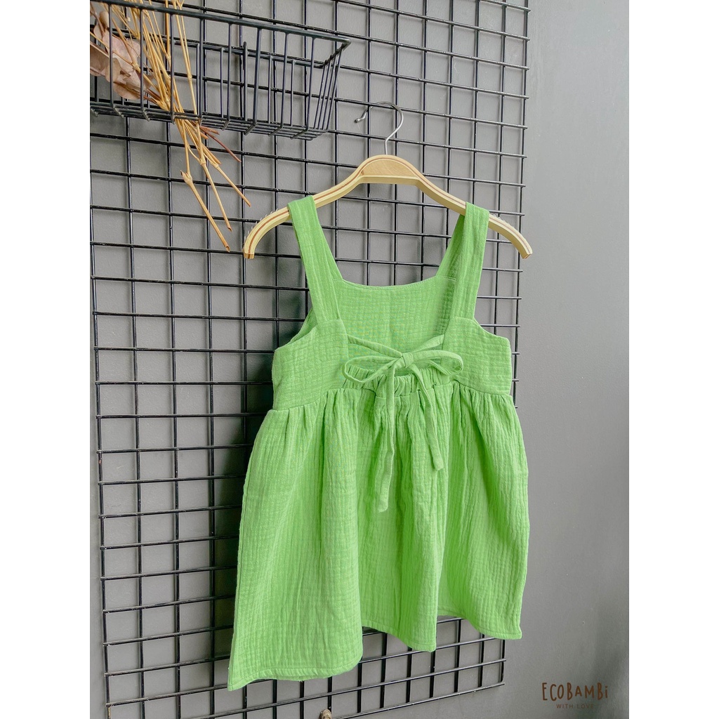 Đầm công chúa dáng xoè babydoll hai dây cotton muslin hoạ tiết dành cho bé gái - Ecobambi