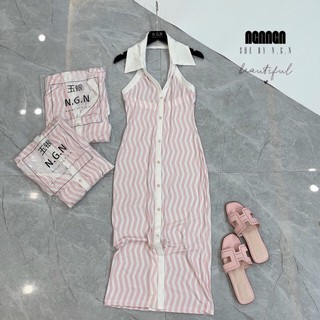 Váy body cổ yếm kẻ
