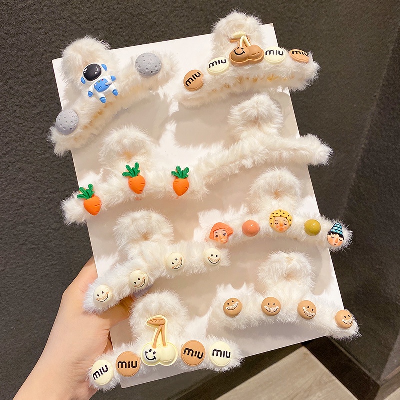 Kẹp tóc lông nhung kiểu Hàn Quốc dễ thương thời trang thu đông cho nữ