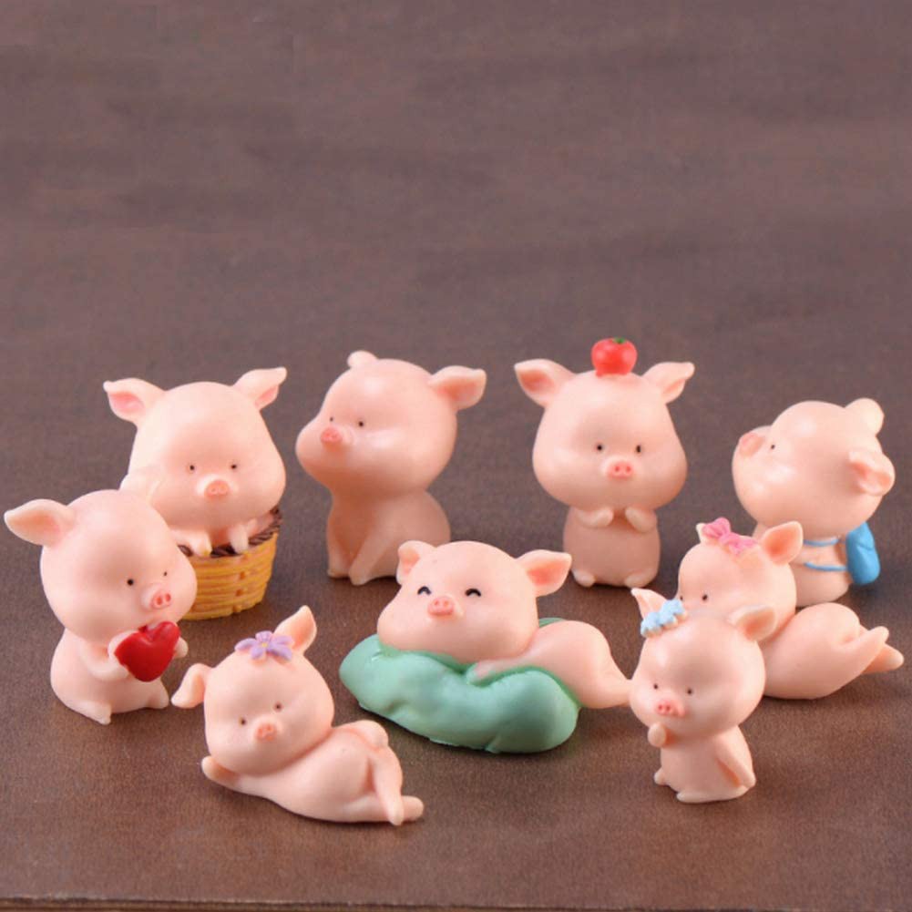 9 chiếc Kawaii Hình con heo thu nhỏ Hình tượng động vật thổ dân Đồ chơi Lucky Piggies Bánh Topper Đồ trang trí Nhựa DIY Craft Project Decor