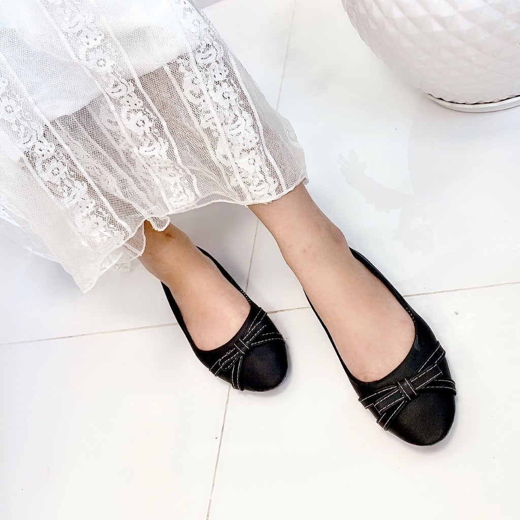Giày Búp Bê Nữ Công Sở Bít Mũi Giày Nữ Mũi Nhọn Đế Bệt Hoàng Thanh DN76