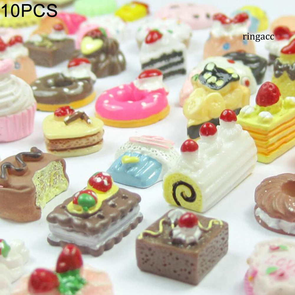 Set 10 Mô Hình Bánh Donut Mini Sống Động Dùng Làm Trang Sức Diy