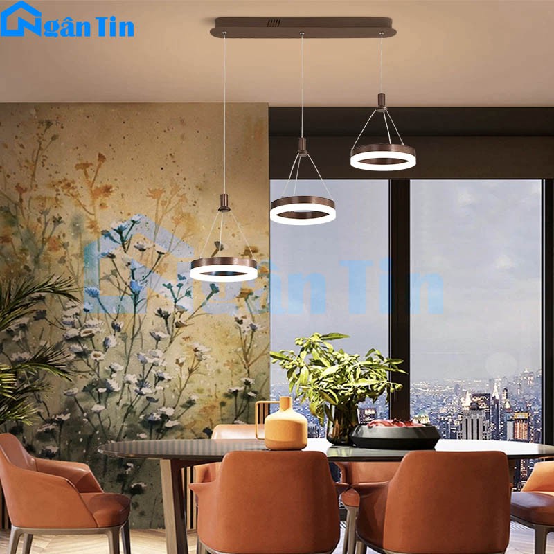 Đèn thả trần 3 vòng led 30-30-30 trang trí phòng khách bàn ăn tích hợp Led 3 chế độ màu THH821 Ngân Tin (Tặng kèm remote