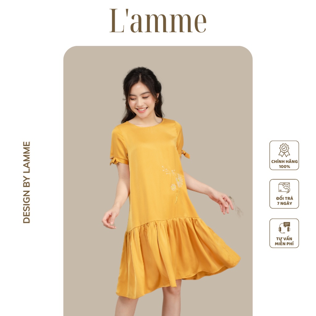 Đầm bầu đẹp Delia Dress chất lụa mềm mát cùng họa tiết thêu hoa phù hợp mặc đi làm by LAMME