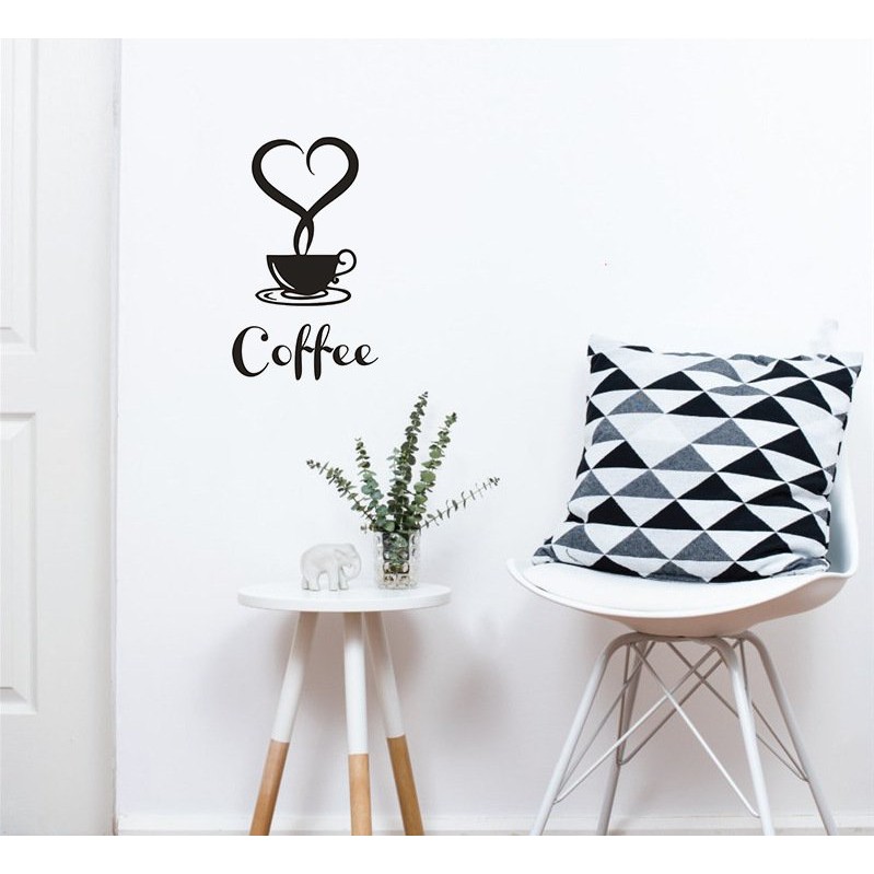 Decal dán tường tách cà phê trái tim trang trí quán cà phê đẹp
