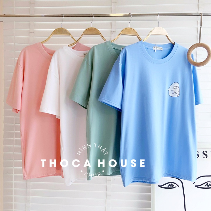 Áo thun unisex oversize tay ngắn hình cá mập THOCA HOUSE trẻ trung dễ thương, phối đồ dễ dàng