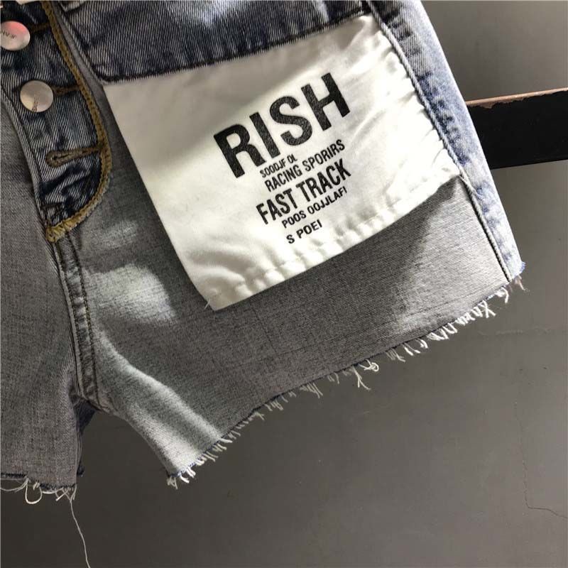 Quần Đùi denim Lưng Cao In Chữ Thời Trang Cho Nữ 11025