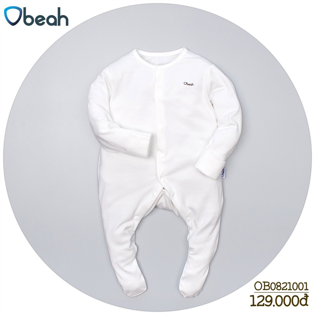 Bộ body Obeah newborn tất liền màu trắng fullsize chất petit dành cho bé 0 đến 12 tháng tuổi