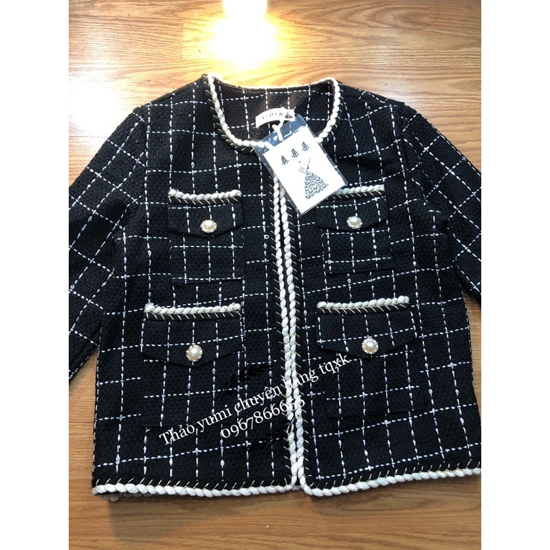 Áo khoác dạ tweed kẻ khuy ngọc dáng dài hàng chuẩn SDD | BigBuy360 - bigbuy360.vn