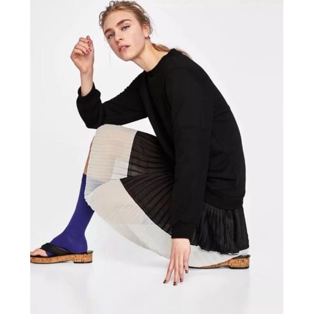 Đầm suông tay dài zara auth , đầm pass , chất liệu vải thun nỉ ấm áp phối voan tơ , size XS từ 44kg-60kg