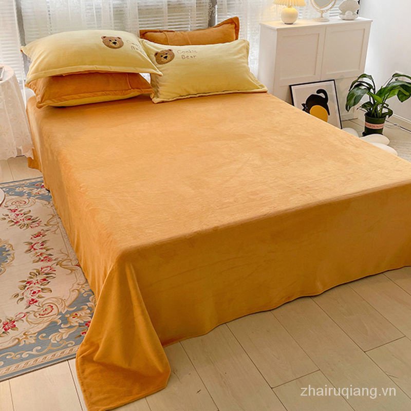Spot Bộ chăn ga và vỏ gối bằng vải nhung hai mặt họa tiết hoạt hình dễ thương N12n