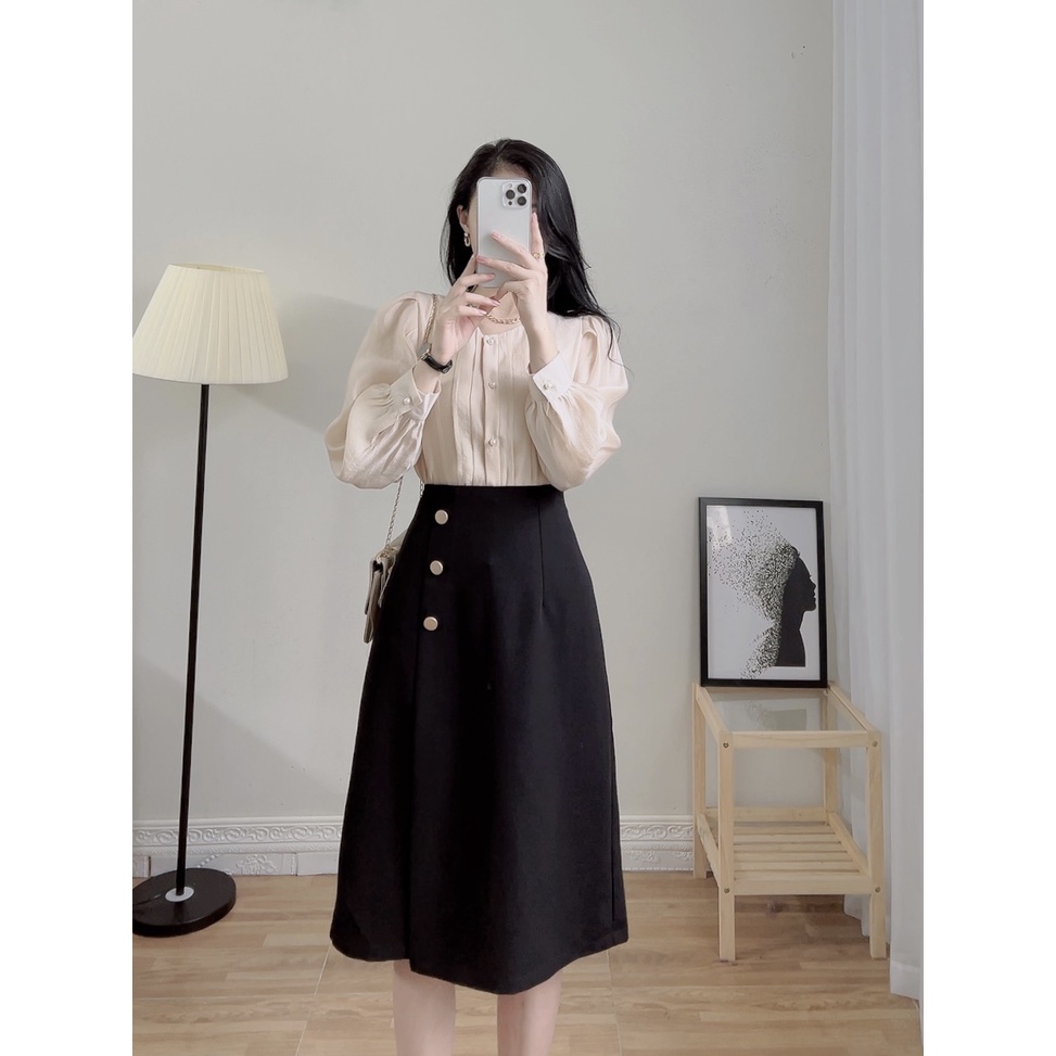 Áo Sơ Mi Nữ Xếp Ly Thân Trước Phối Cúc Ngọc Zym's House - K231