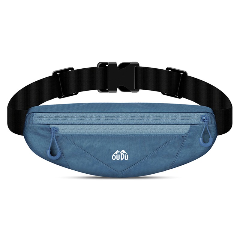 OUDU Uni Sports Running Earphone Waist Belt Pack Bag-Gray + Blue