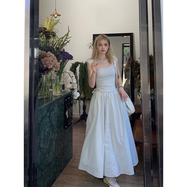ĐẦM CỔ VUÔNG NỮ RÚT DÂY EO DÁNG DÀI ULZZANG