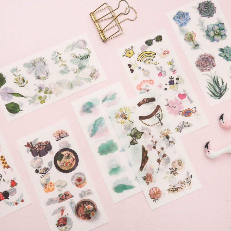 Set 6 tấm sticker giấy washi 16 x 8 nhiều mẫu tự chọn