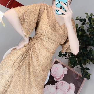 Đầm maxi tay loe rút đùi 2 lớp