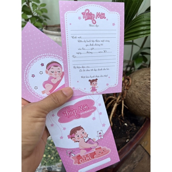 Combo 20 thiệp mời thôi nôi, đầy tháng bé gái cute