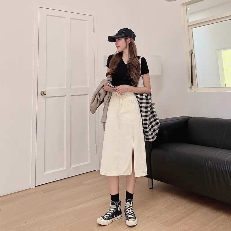 Chân váy thô dáng dài xẻ tà, chân váy dài xẻ tà cá tính [Quảng Châu cao cấp] | BigBuy360 - bigbuy360.vn