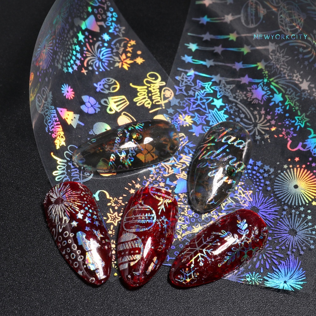 Set 10 Miếng Dán Móng Tay Siêu Mỏng Không Phai Họa Tiết Giáng Sinh Lấp Lánh