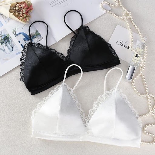 SB03 - Bra phi bóng phối ren, lưng thun -  Seamless Wire Free Triangle Cup Satin Bras - SB03