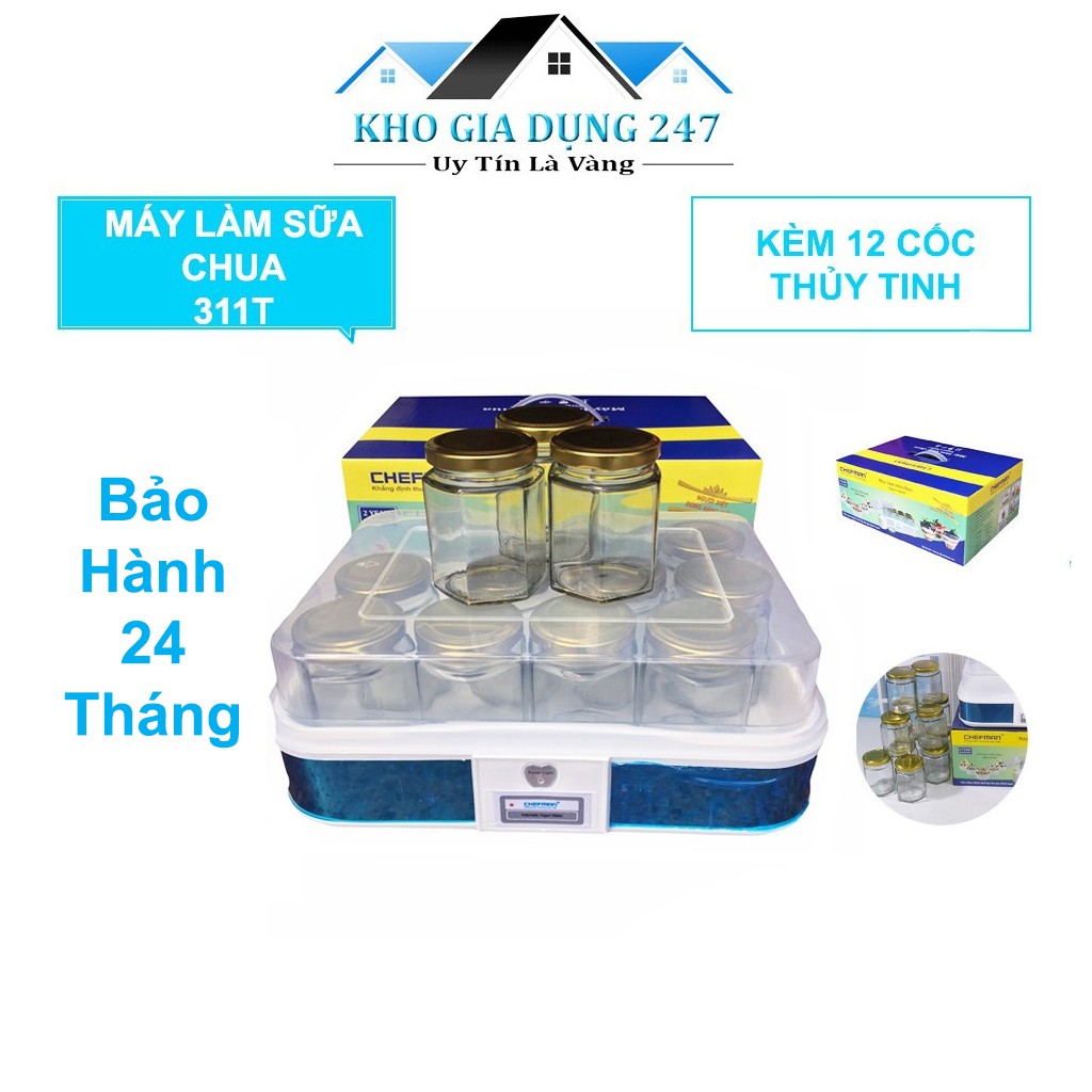 Máy Làm Sữa Chua CHEFMANNowShip Hà Nội 1H, Bảo Hành 12 Tháng, 12 Cốc Thủy Tinh