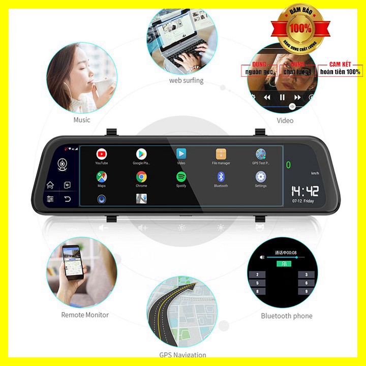 Camera hành trình gương ô tô cao cấp Whexune D50 màn hình 12 inch, 4G, Wifi, GPS - Bảo hành 12 tháng