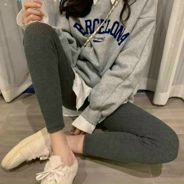 Quần Legging nữ len tăm dầy dặn thêu chuột Micky, Quần Legging dài co giãn 4 chiều MK31
