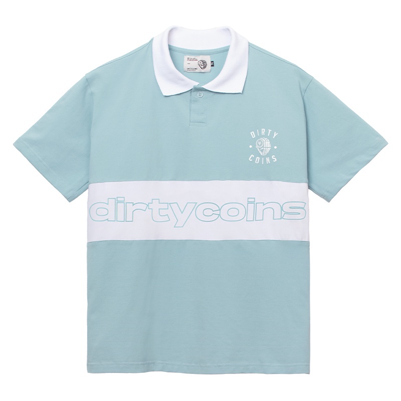DirtyCoins Striped Polo Shirt - Sky Blue