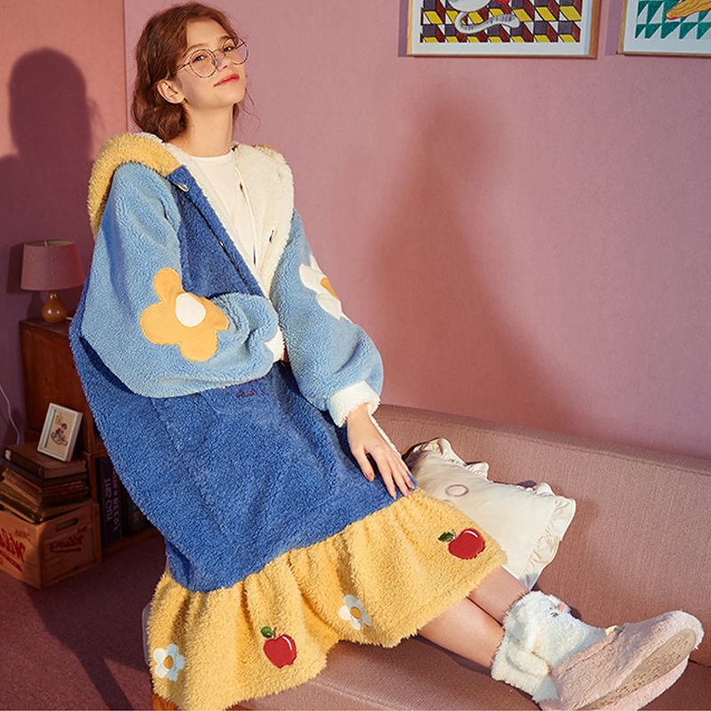 {Nightgown} Đầm Ngủ Ngủ Bằng Lông Cừu San Hô Dày Dặn Màu Trắng Tuyết Mùa Thu Đông Dành Cho Nữ Sử Dụng Tại Nhà Xa1D &----&*&*-*--*-- | BigBuy360 - bigbuy360.vn