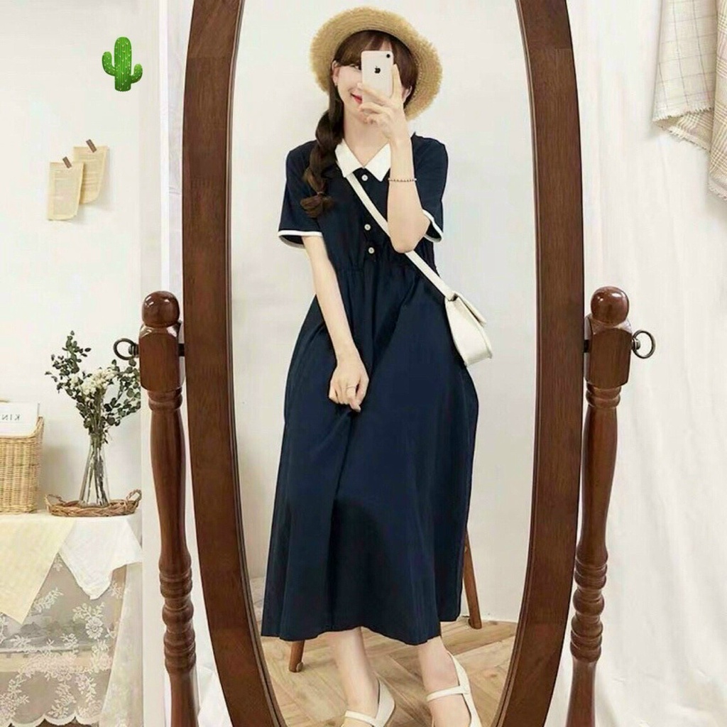 [Mẩu Hot] Đầm Suông Tiểu Thư Cổ Bẻ Chất Kate Mềm Mại