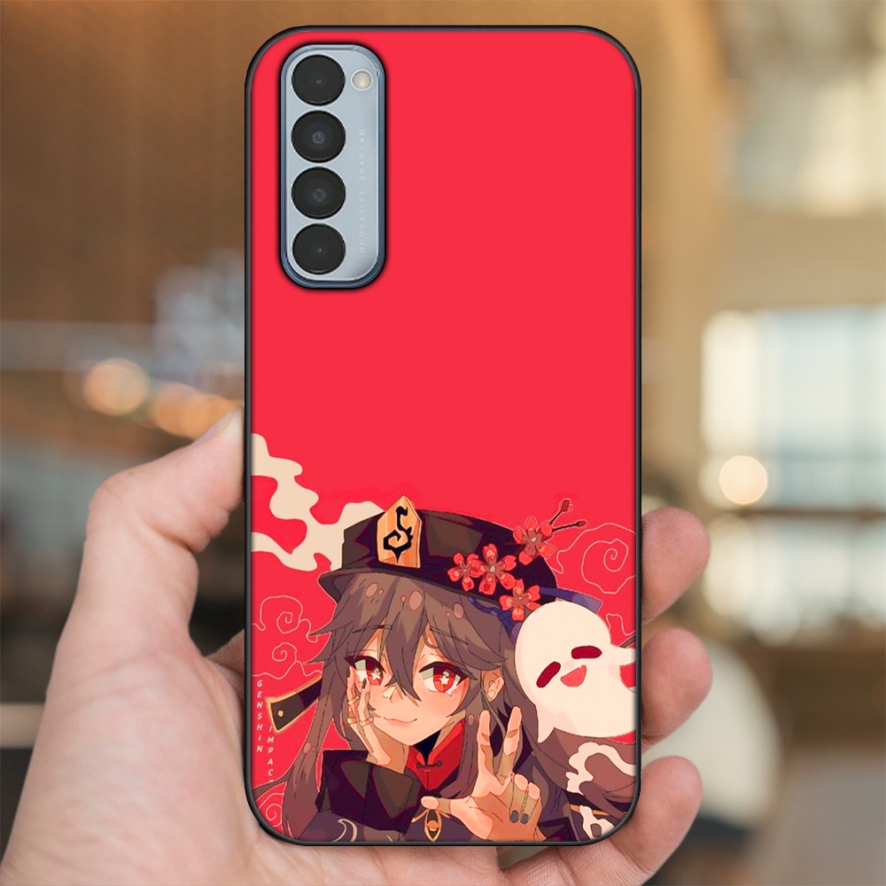 Ốp lưng Oppo Reno 4 Pro viền đen in hình Hutao Genshin Impact