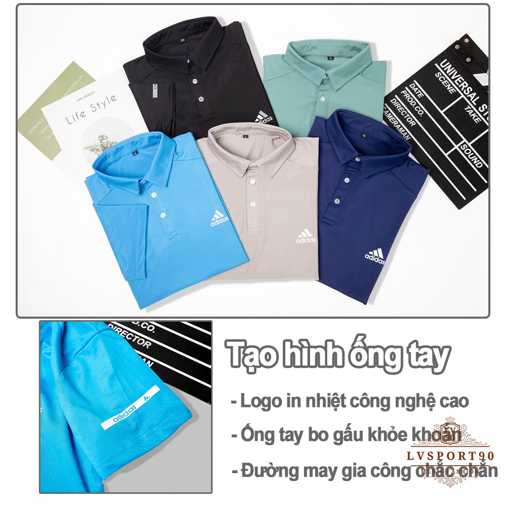 Áo polo 💎Sale💎 Áo thun nam có cổ tay cộc phong cách thể thao chất vải gai thấm mồ hôi thoáng mát in logo LVsport90