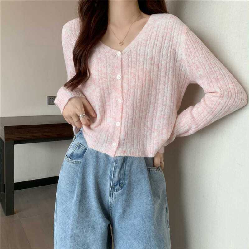 Áo Khoác Cardigan Dệt Kim Tay Dài Cổ Chữ V Kẻ Sọc Thời Trang