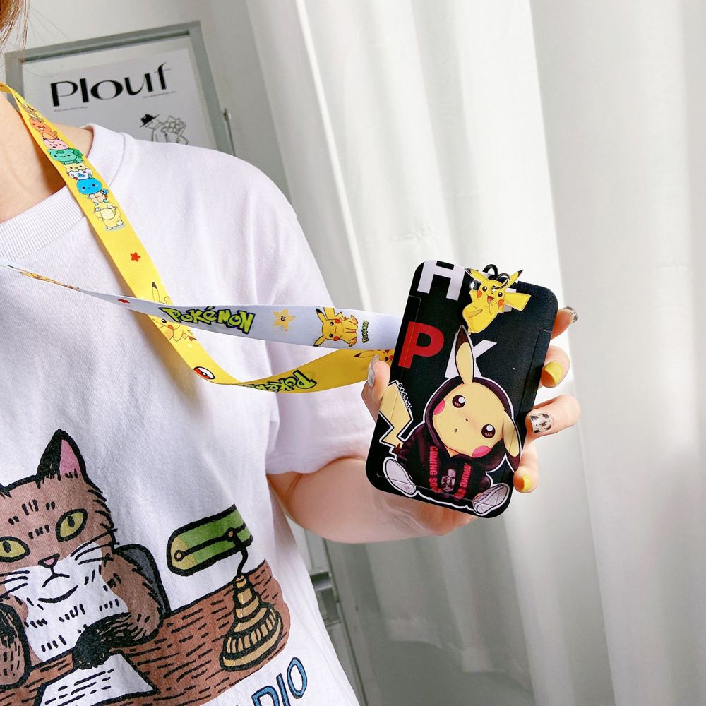 Túi đựng thẻ ID/ thẻ xe buýt in hình dễ thương kèm dây đeo cho học sinh