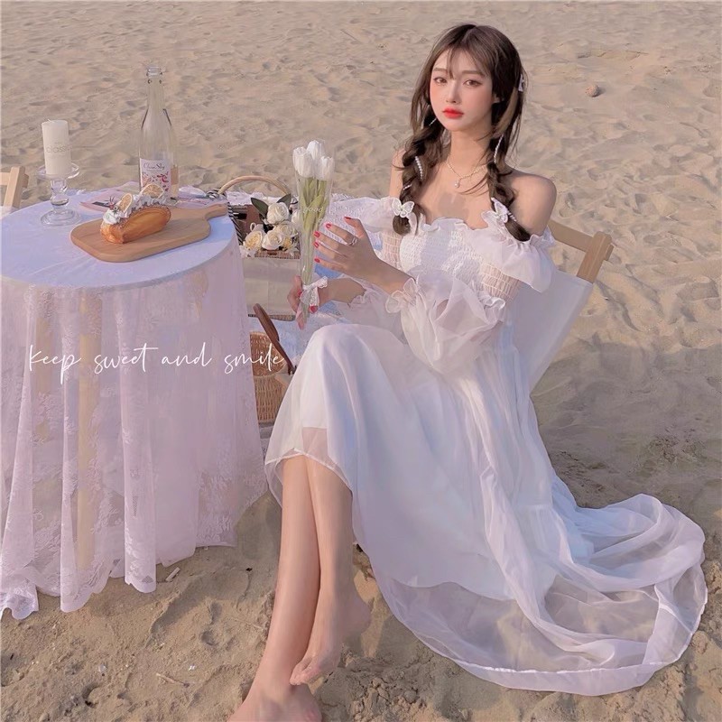 Váy maxi trắng nàng thơ