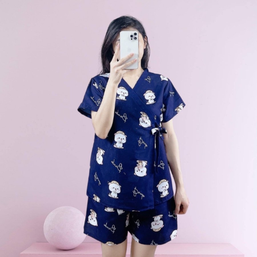 Bộ ngủ pijama yukata kimono HATIBO, set đồ mặc nhà chất kate mềm mịn