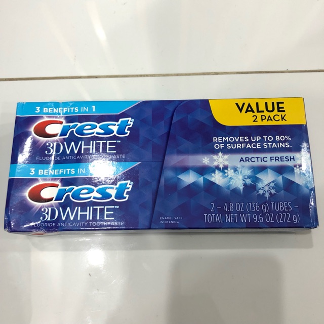 2 Tuýp Kem đánh răng Crest 3D white Arctic Fresh 232g (DATE 2022)