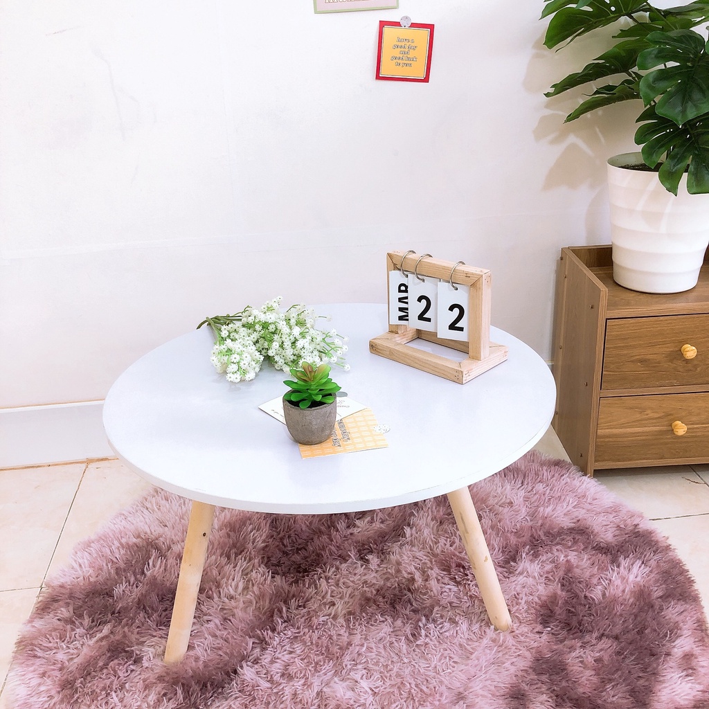 Bàn trà ❤️FREESHIP❤️ Bàn tròn chân gỗ 60cm dùng decor phòng khách, làm bàn ăn cơm gia đình